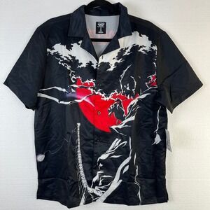 Afro Samurai Short Sleeve Button Up Shirt Mens Med Black Anime Manga Graphic